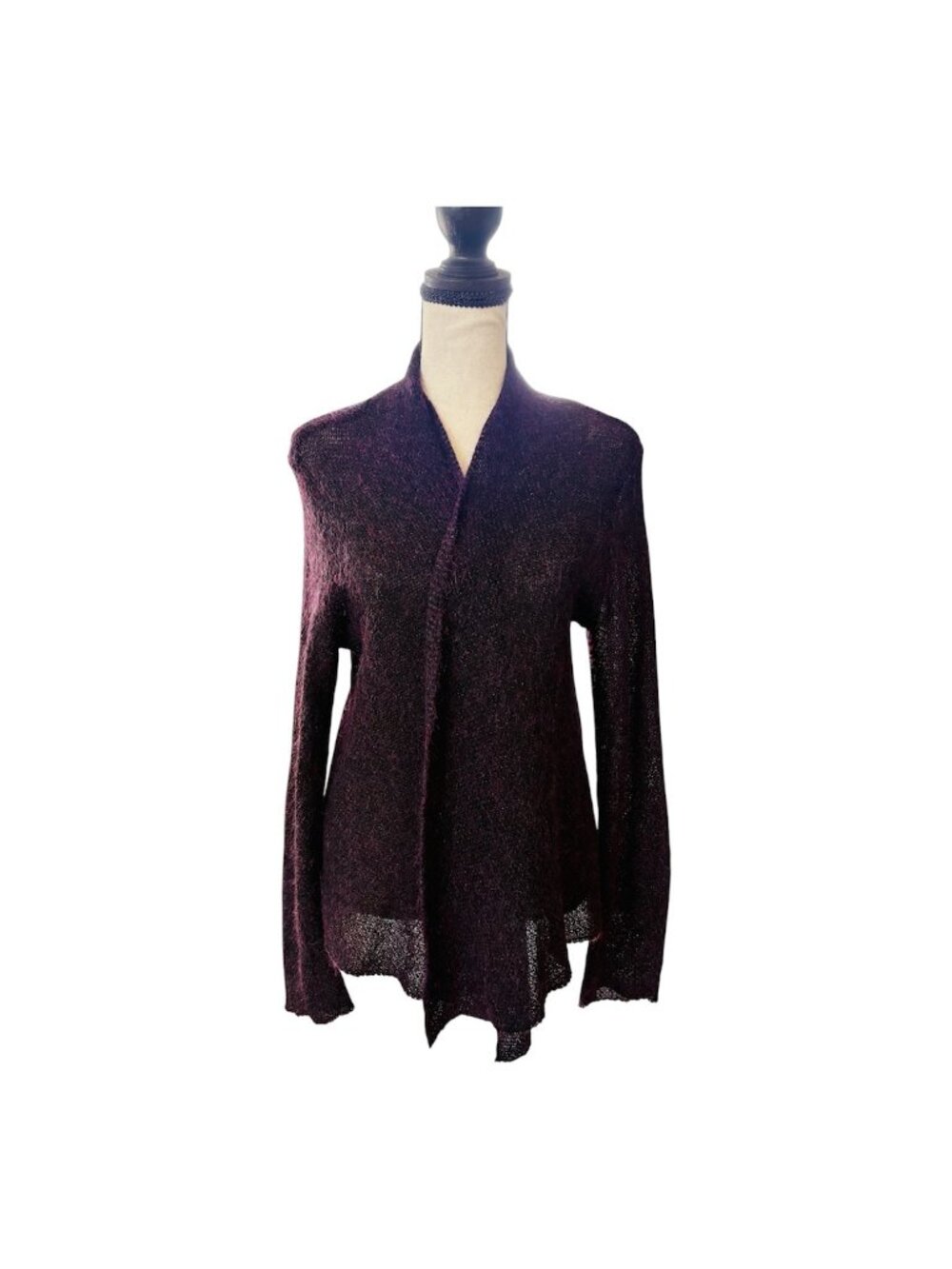 Eileen Fisher Cashmere Wool Blend Open Design Variegated Knit Cardigan Size PM